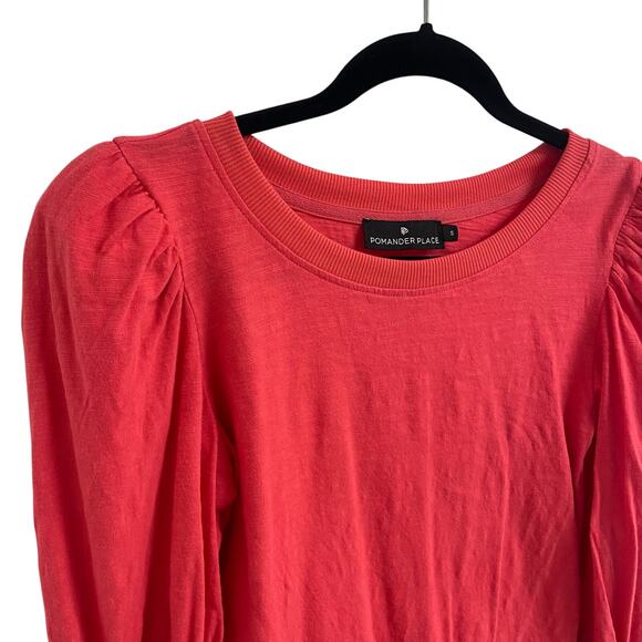 Tuckernuck Pomander Place Puff Sleeve Crewneck Tee Coral Pink Womens Small AS IS - Picture 3 of 6